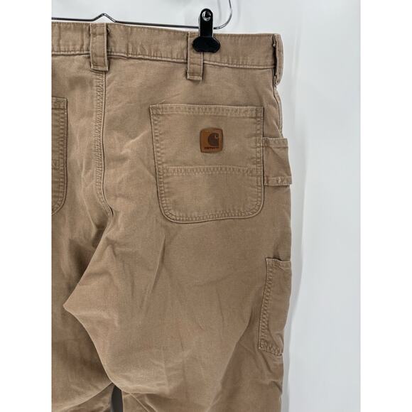 Carhartt Canvas Work Dungaree Pants Mens 38x30 Brown Raw Hem Pockets Utility - Picture 9 of 16